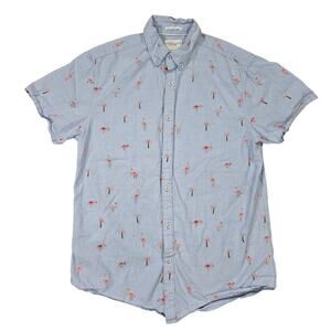 Denim & Flower Mens SM Short Sleeve Button Up Shirt Flamingo Palm Tree Tropical